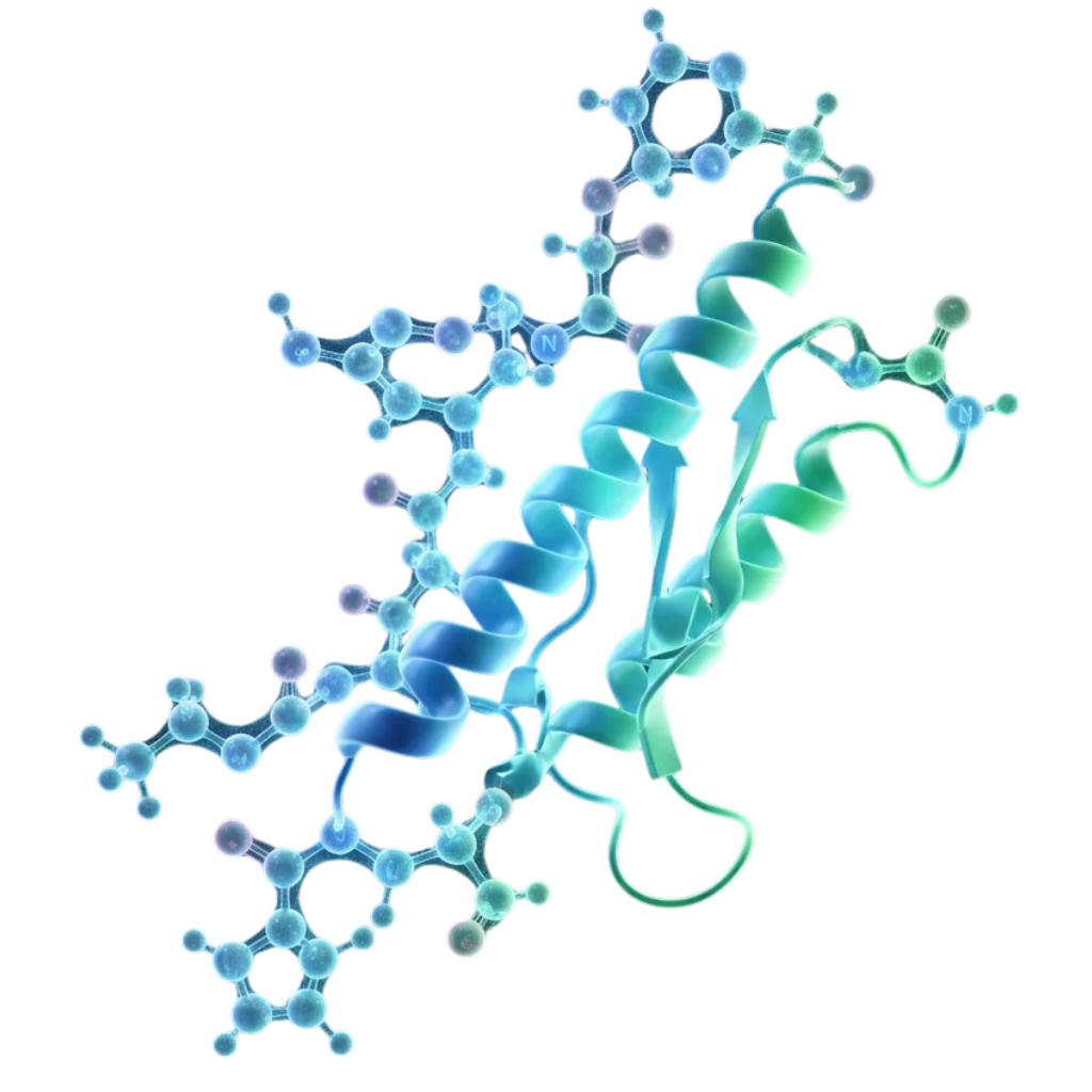 Representación molecular 3D de los péptidos bioactivos triGLP — tecnología de absorción avanzada